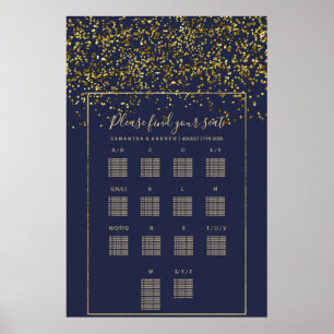 Chic gold Konfetti blaue Hochzeitskarte Poster