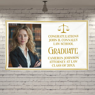 Chic Gold Law School Foto Graduation Party Banner