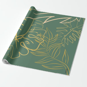 Chic Gold Leaf Grüner Hintergrund Geschenkpapier