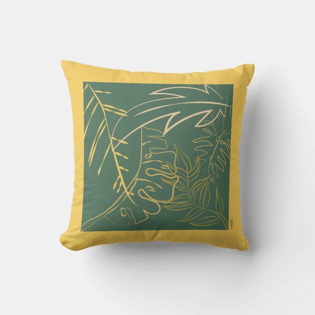 Chic Gold Leaf Grüner Hintergrund Kissen (Vorderseite)