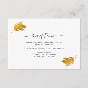 Chic Gold Leaf Minimal Hochzeitsempfang Begleitkarte