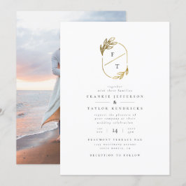 Chic Gold Leaf Monogram | Minimalistisches Hochzei Einladung