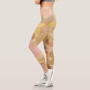 Chic Gold Leaf und Butterfly Rosa Hintergrund Capri Leggings