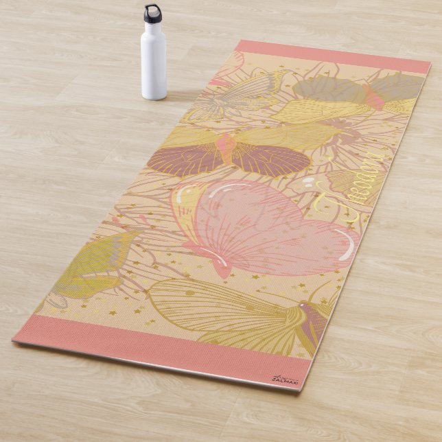 Chic Gold Leaf und Butterfly Rosa Hintergrund Yogamatte (Beispiel)