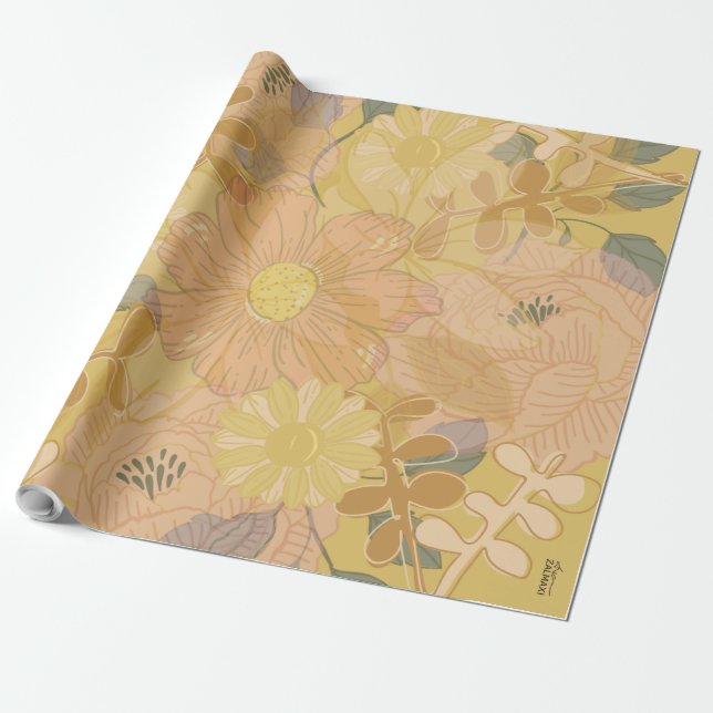 Chic Gold Leaf Violet Flora Hintergrund Geschenkpapier (Ungerollt)