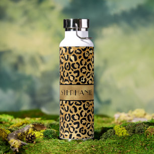 Chic Gold Leopard Print Personalisiert Trinkflasche