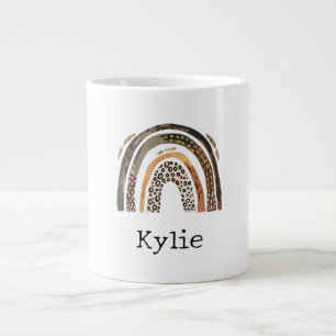 Chic Gold Leopard Print Rainbow Name Jumbo-Tasse