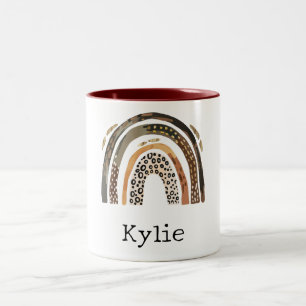 Chic Gold Leopard Print Rainbow Name Zweifarbige Tasse