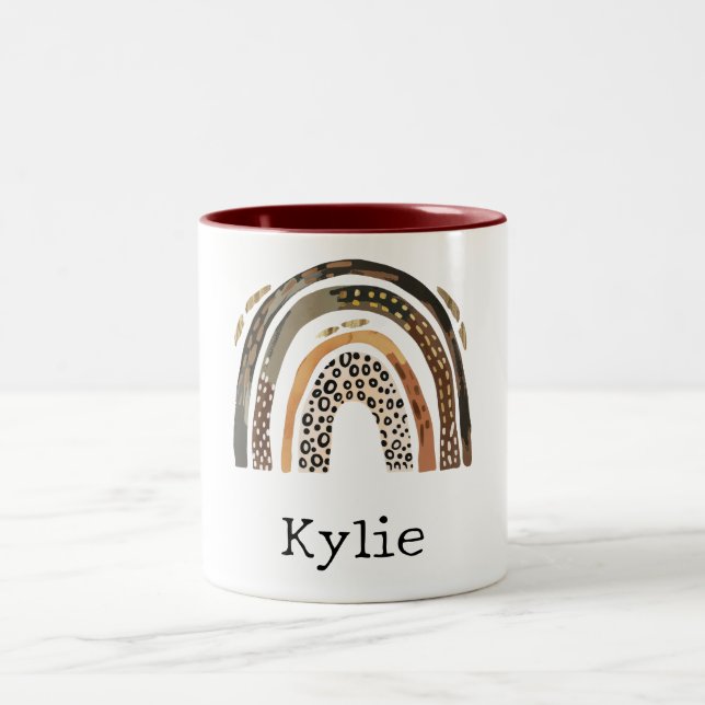 Chic Gold Leopard Print Rainbow Name Zweifarbige Tasse (Mittel)
