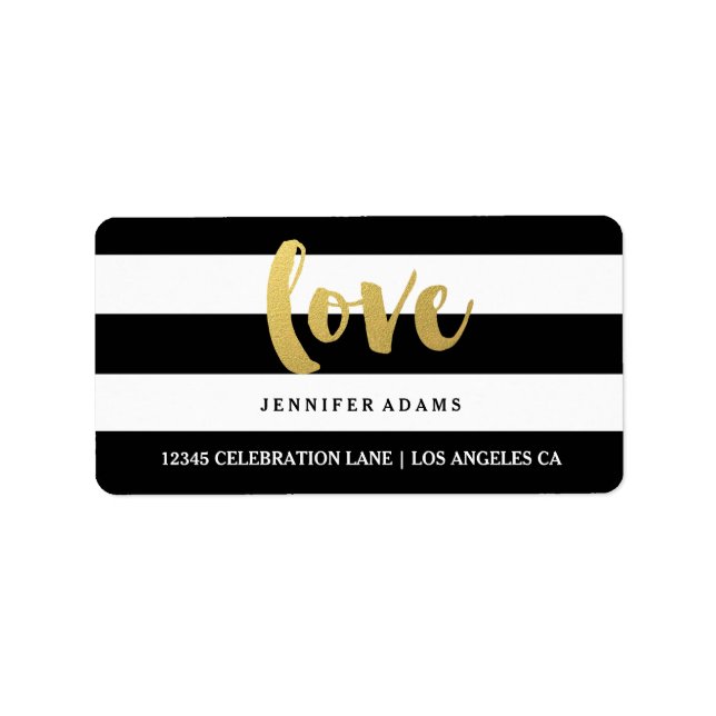 Chic Gold LIEBE | Black Strip Address Labels Adressaufkleber (Vorne)