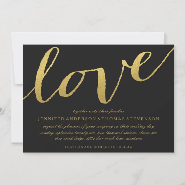 CHIC GOLD LIEBE BLACK WEDD INVITATION EINLADUNG (Vorderseite)