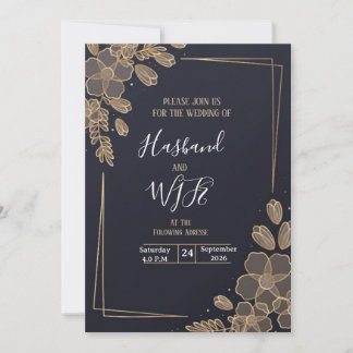 Chic Gold Line Art Blumen Einladung