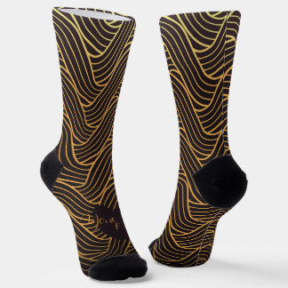 Chic Gold Linework Pattern Socks – Add Your Text Socken