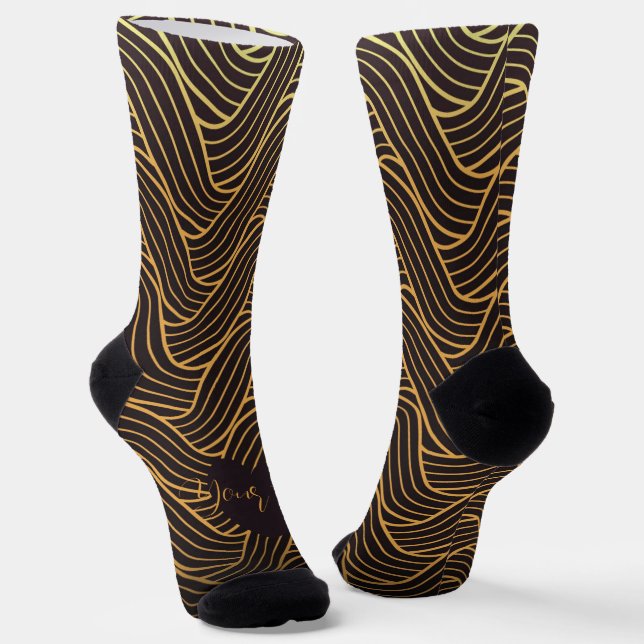 Chic Gold Linework Pattern Socks – Add Your Text Socken (Gewinkelt)