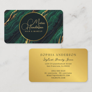 Chic Gold Logo Funkelnd & Dunkel Green Agate Glitz Visitenkarte