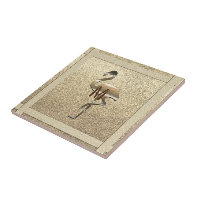 Chic Gold Look Glossy Flamingo Monogram Untersetze Fliese (Seite)