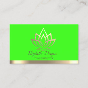 Chic Gold Lotus Blume Yoga Instructor Grüner Neon Visitenkarte