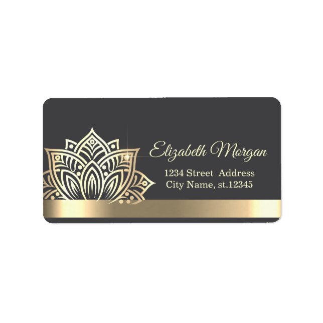 Chic Gold Lotus Flower Gray Adressaufkleber (Vorne)