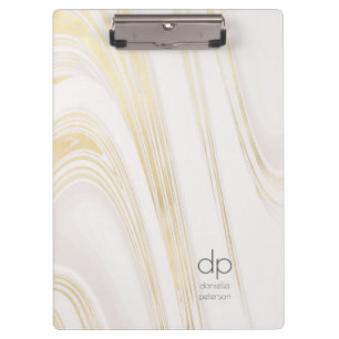 Chic Gold Marmor Modern Name und Initialen Klemmbrett
