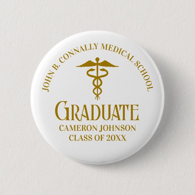 Chic Gold Medical School Abschluss Name Tag Button (Vorderseite)