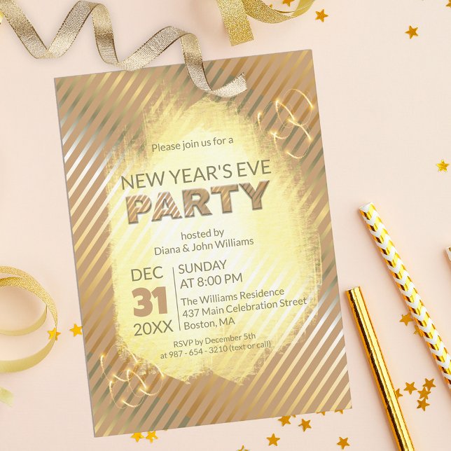 Chic Gold Metallic Stripes Silvester Party Einladung (Von Creator hochgeladen)