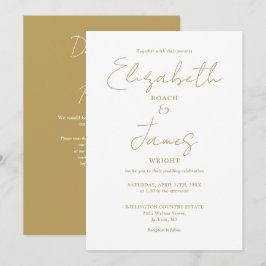 Chic Gold Minimalistisch Elegante QR Code Hochzeit Einladung