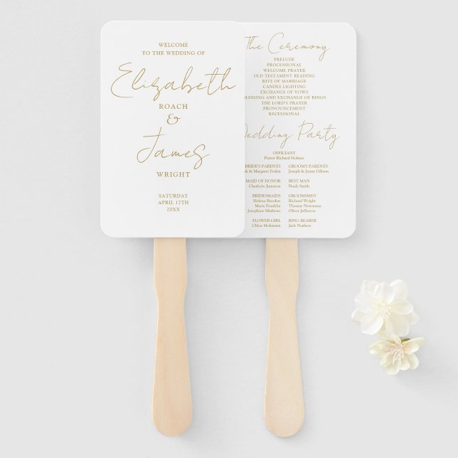 Chic Gold Minimalistisch Script Wedding Program Fächer (Vorne und Hinten)