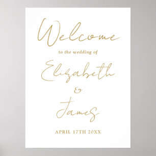 Chic Gold Minimalistisch Script Wedding Willkommen Poster