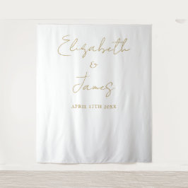 Chic Gold Minimalistisch Wedding Foto Hintergrund Wandteppich