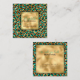Chic Gold Mint Leopard Print Fashion Modern Quadratische Visitenkarte