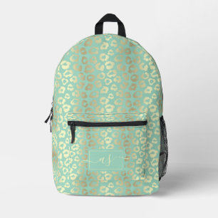 Chic Gold & Minze Green Leopard Print Mit Monogram Bedruckter Rucksack