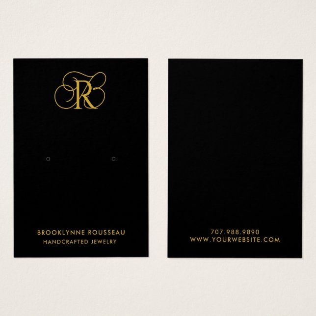 Chic Gold Monogram Black Earring Display Card (Vorne & Hinten)