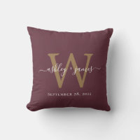 Chic Gold Monogram Burgundy Wedding Date Keepake