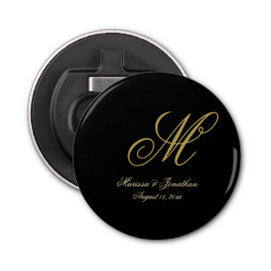 Chic Gold Monogram Script Black Wedding Flaschenöffner
