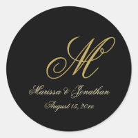 Chic Gold Monogram Script Black Wedding