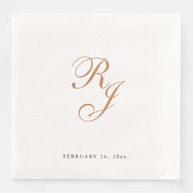 Chic Gold Monogram Script Hochzeitsessen Napkins Serviette (Vorderseite)