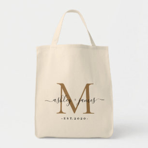 Chic Gold Monogram Script-Namen Hochzeitdatum Tragetasche