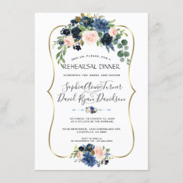 Chic Gold Navy Blue Blush Blume Probe Dinner Einladung