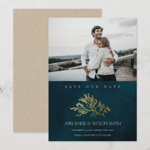 CHIC GOLD NAVY SEAWEEEEEED SAVE THE DATE FOTO EINL DANKESKARTE