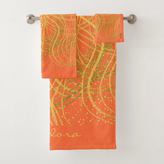 Chic Gold Orange Abstrakt Badhandtuch Set (Insitu)