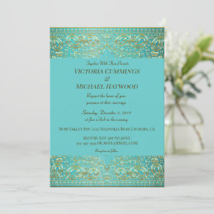 Chic Gold Paisley und Aqua Blue Einladung