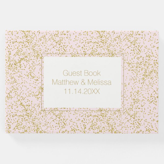 Chic Gold Pink Blush Confetti Sparkle Hochzeit Gästebuch (Vorderseite)