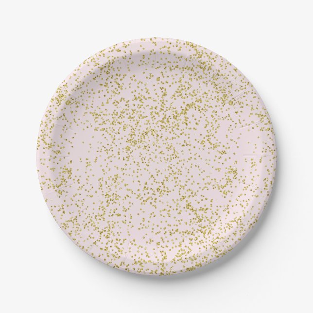 Chic Gold Pink Blush Confetti Sparkone Pappteller