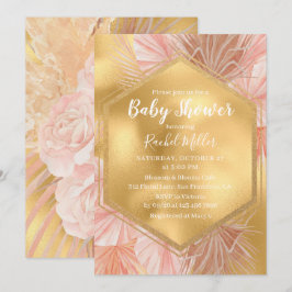 Chic Gold Pink Floral Watercolor Kinderdusche Einladung