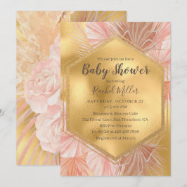 Chic Gold Pink Floral Watercolor Kinderdusche Einladung