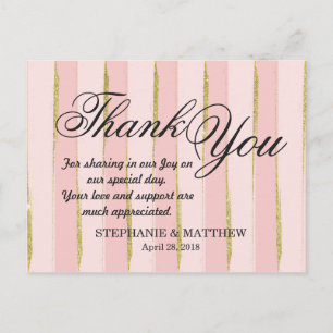 Chic Gold Pink Streifen Danke Postkarten