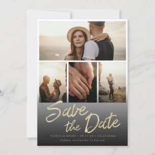 Chic Gold Pinselschrift Handschrift mit Fotos Save The Date