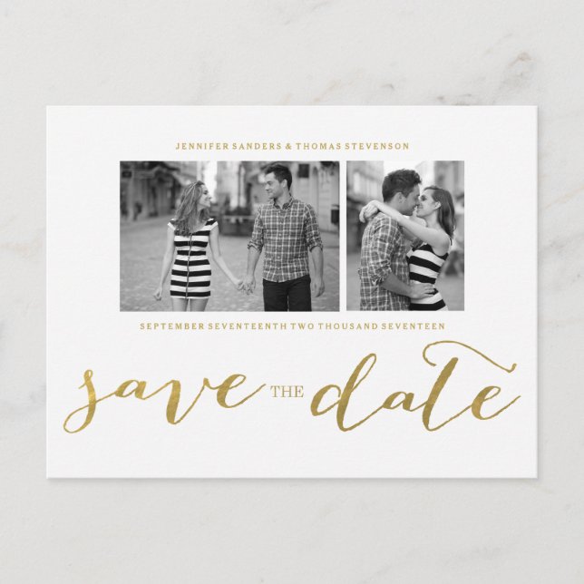 CHIC GOLD PRINT | SAVE THE DATE POSTCARD ANKÜNDIGUNGSPOSTKARTE (Vorderseite)