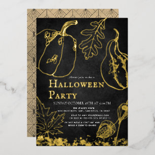Chic Gold Pumpkin Black Halloween-Party Folieneinladung