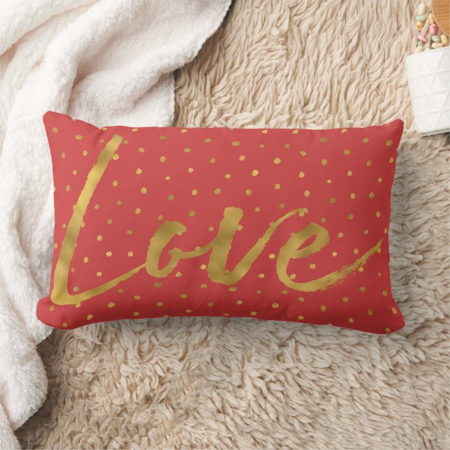 Chic Gold Red Dots Love Lendenkissen (Decke)